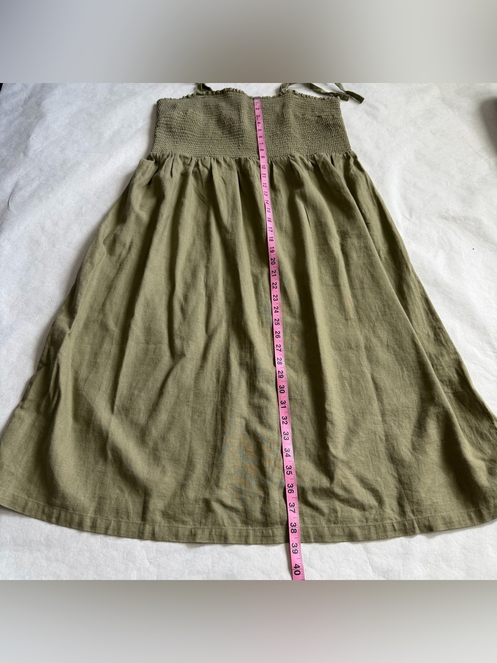 Gap Olive Green Smocked Midi Dress Tie Straps Large XL Sundress Comfy Casual F - Picture 12 of 15